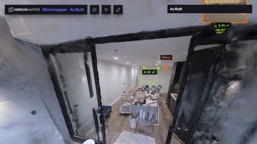MapShare browser view of a SHARE as-built: colourised point cloud in an unlisted link, no install