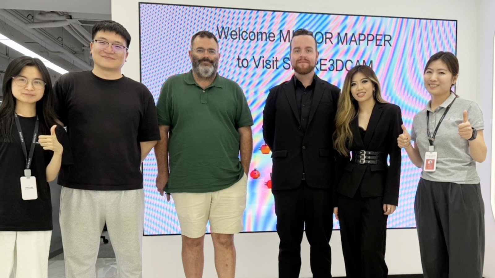 SHARE 3DCAM office visit in Nanshan, Shenzhen. MirrorMapper team with the SHARE handheld LiDAR line