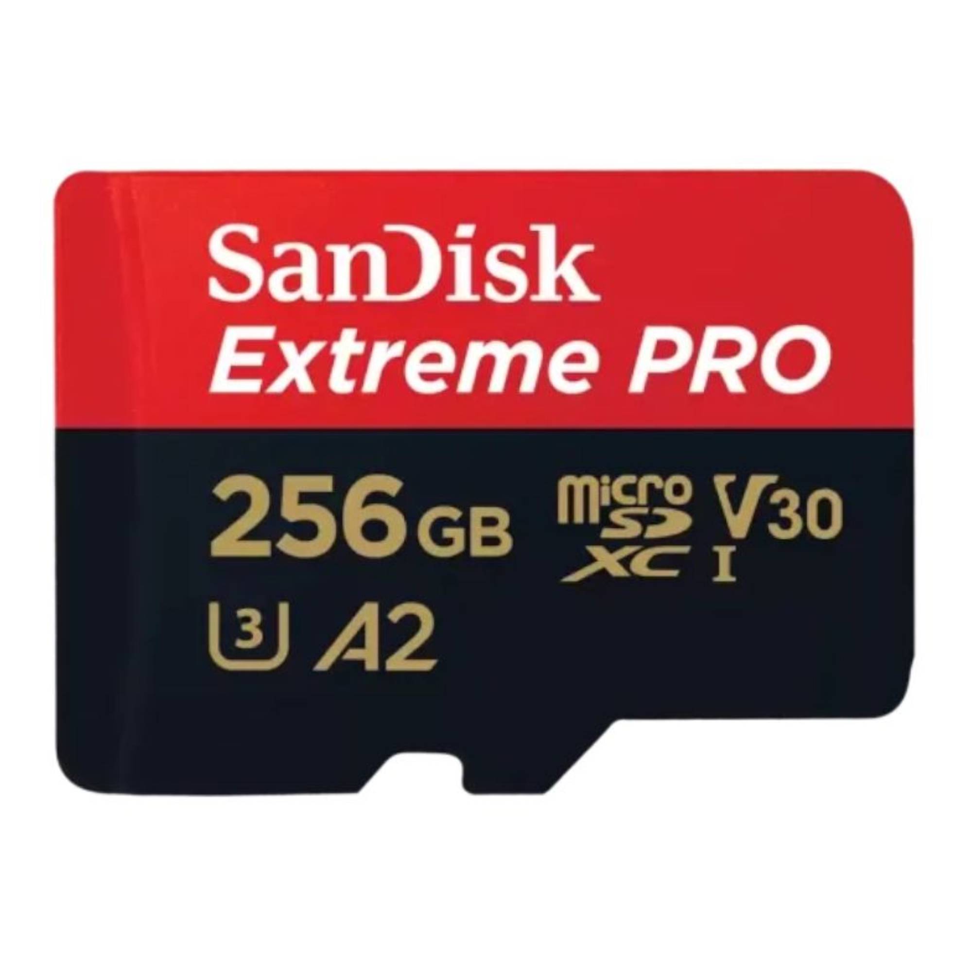 SanDisk Extreme PRO 256GB microSD card on a white background