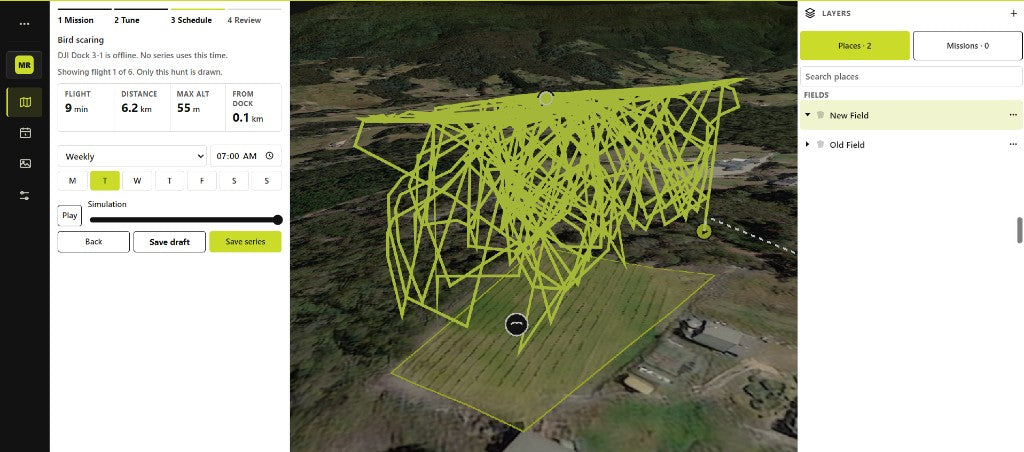 Landmapper bird scaring mission over a field