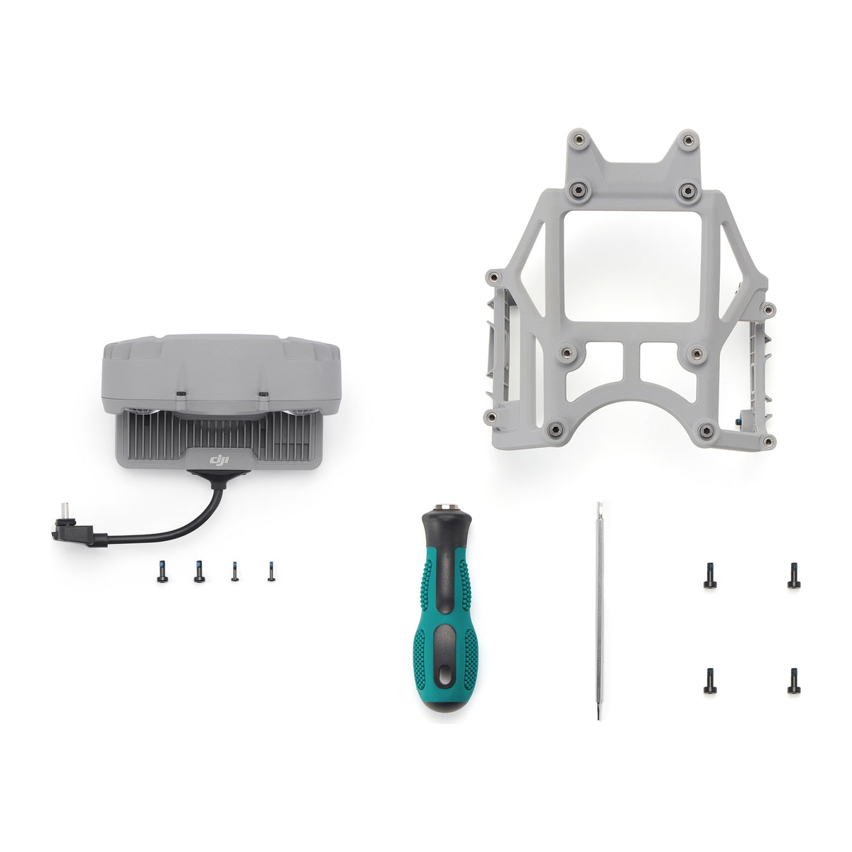 DJI AL2 Spotlight with its mounting bracket and tools