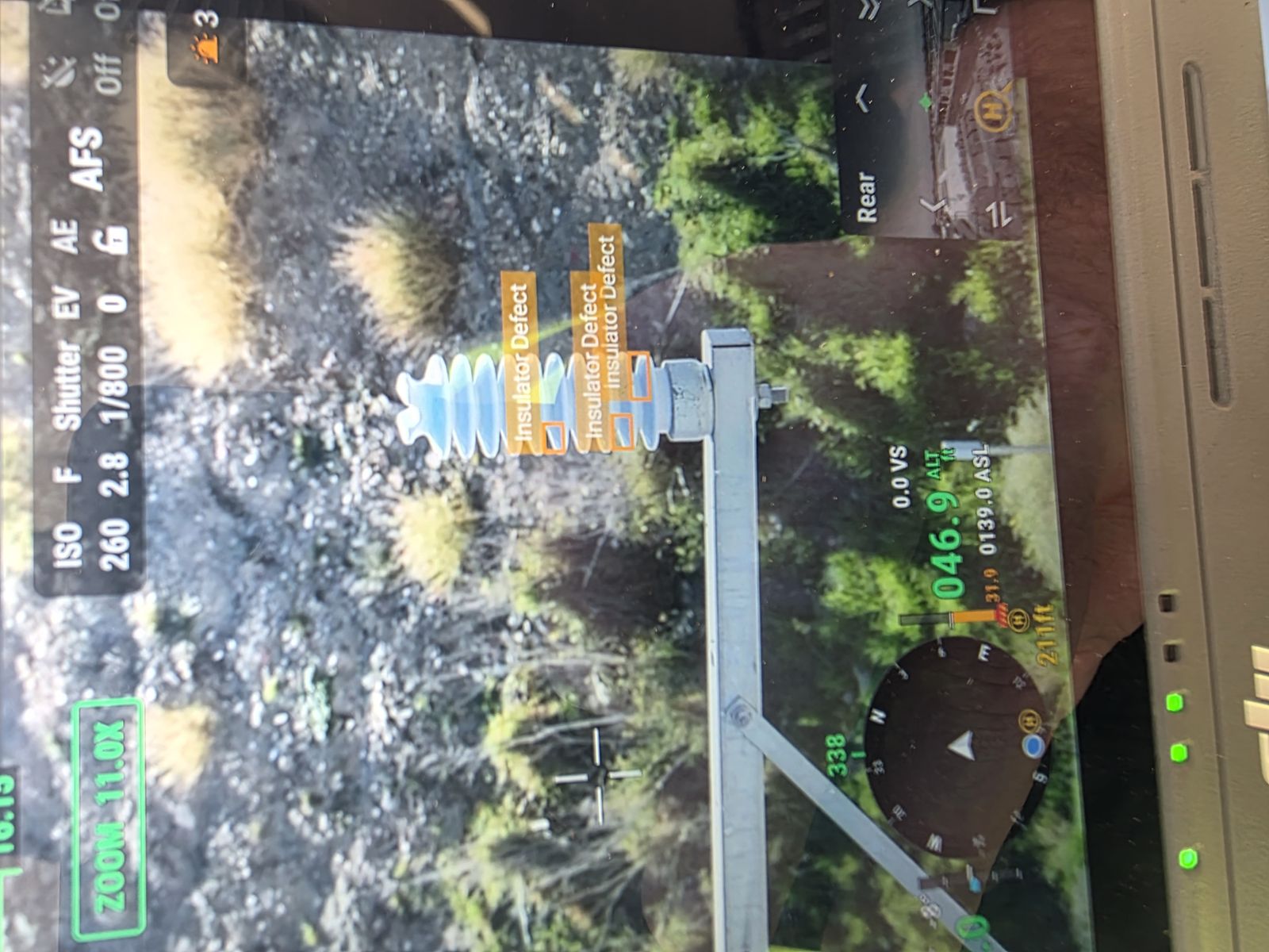 Powerline inspection with detection marks on screen